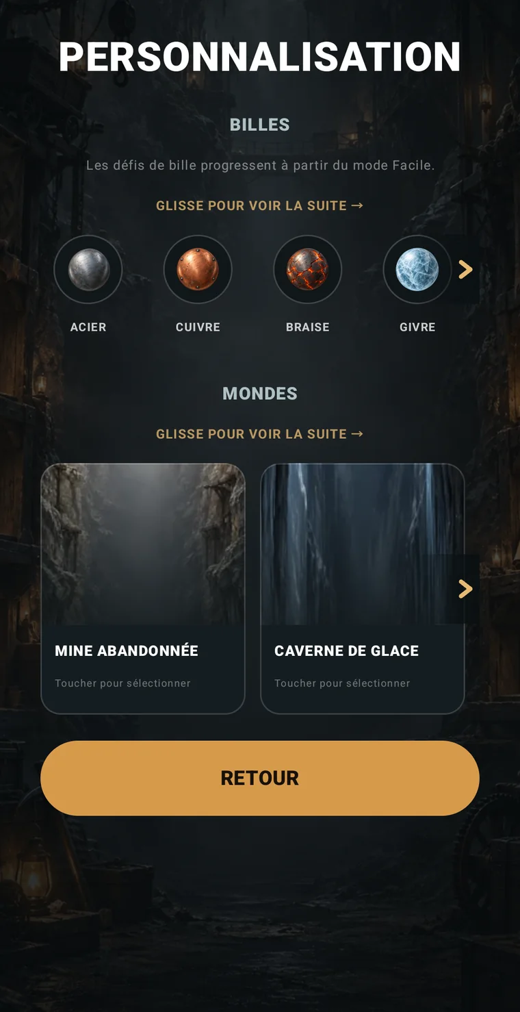 Choix des billes et des mondes dans Ball Bounce Survival
