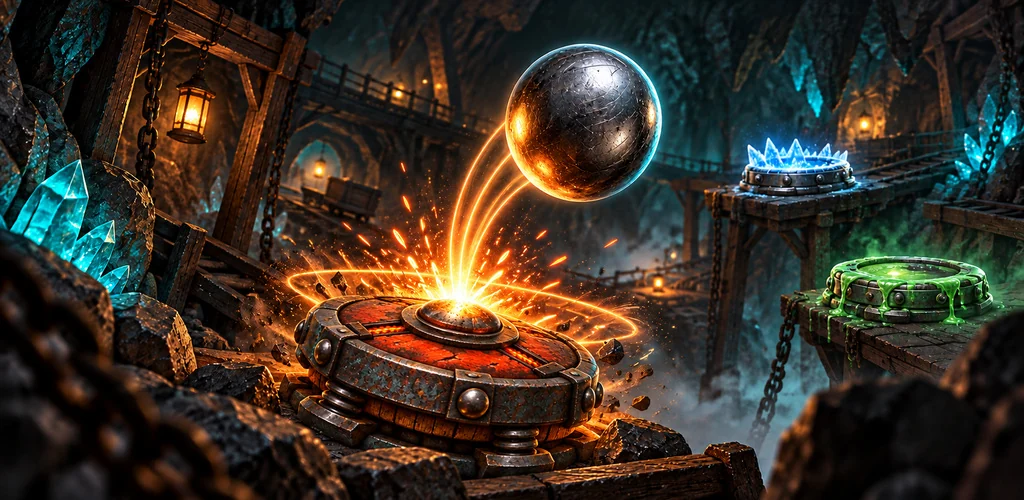 Bille métallique rebondissant dans l’univers minier de Ball Bounce Survival